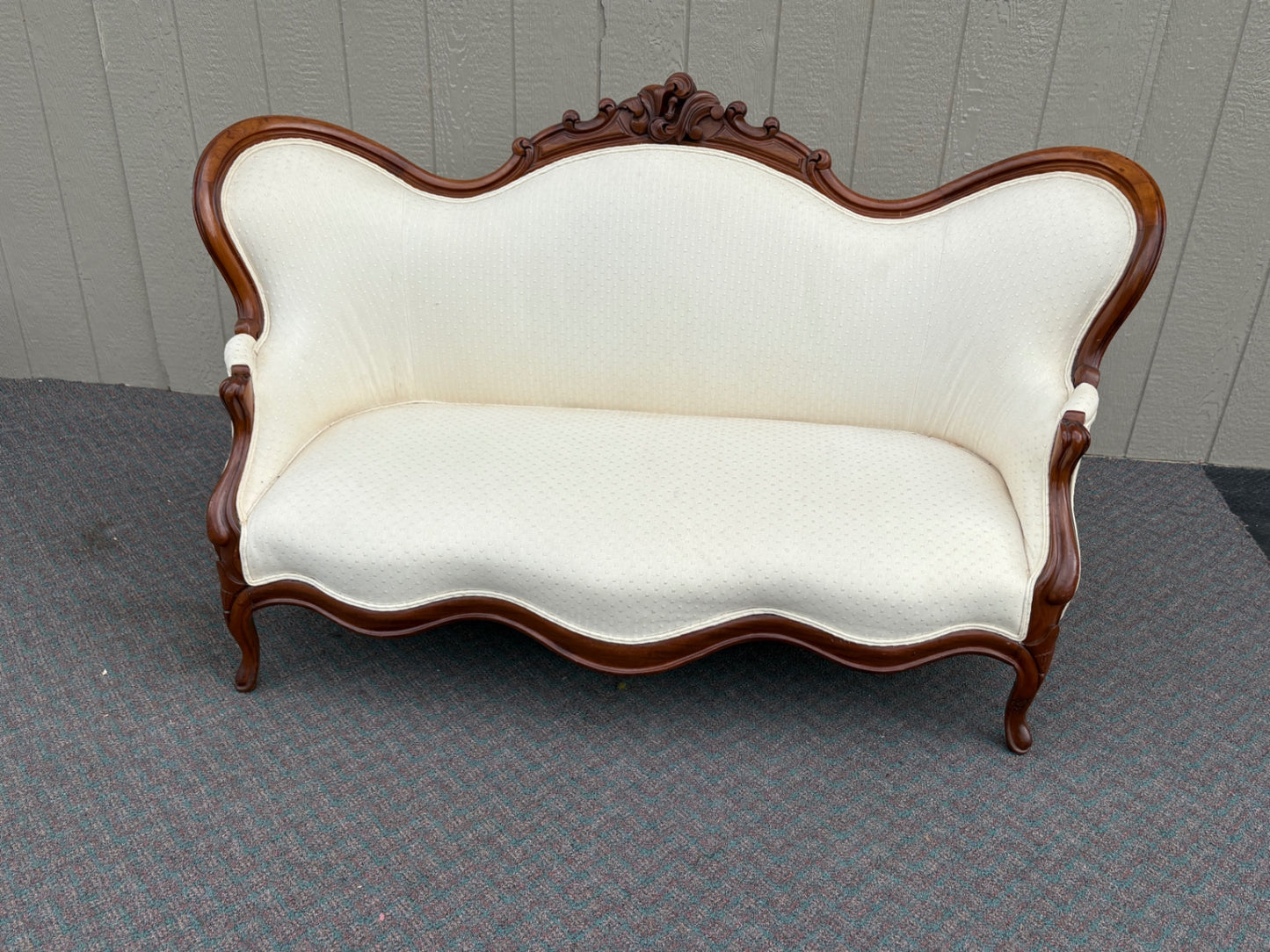 67764 Victorian Carved Walnut Sofa with Cream Upholstery