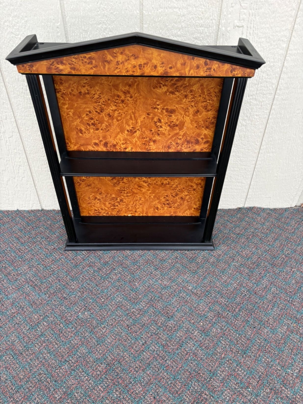 67420 Vintage Burled Wood Wall Shelf with Black Trim