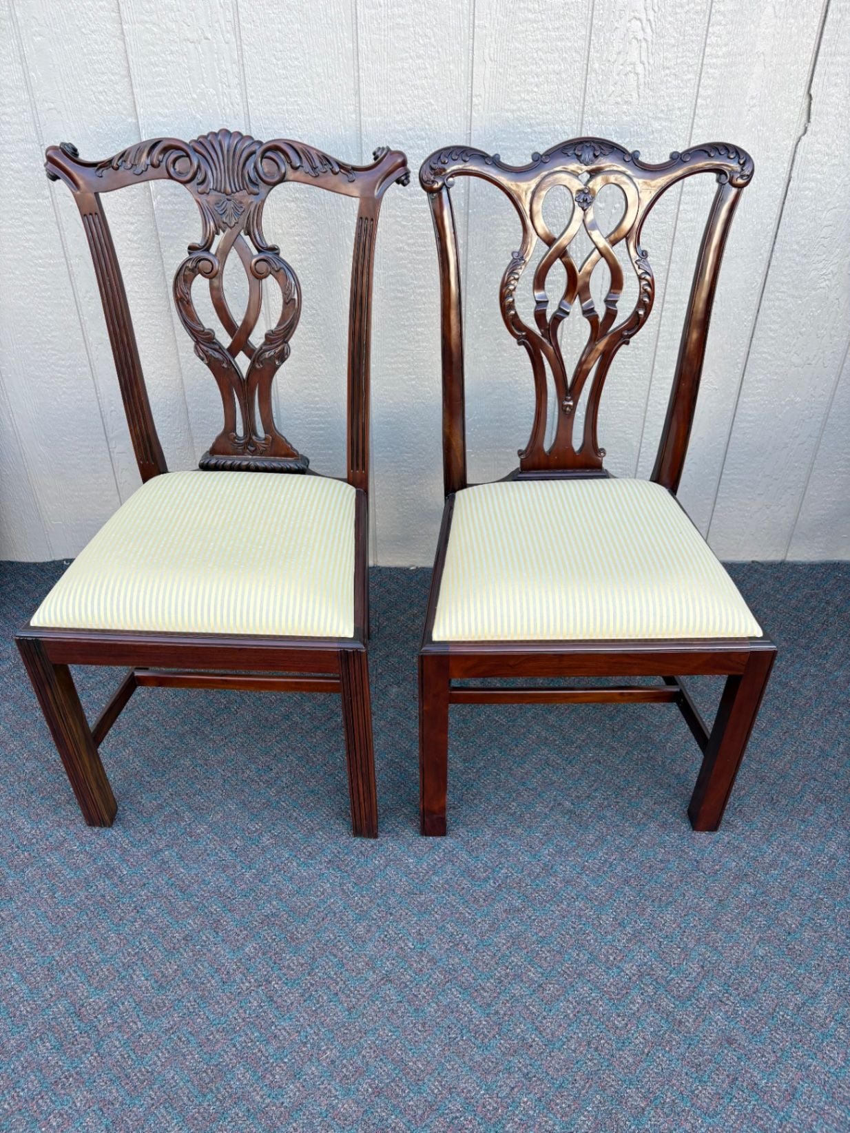 67641 Pair of Chippendale Style Mahogany Side Chairs with Upholstered Seats