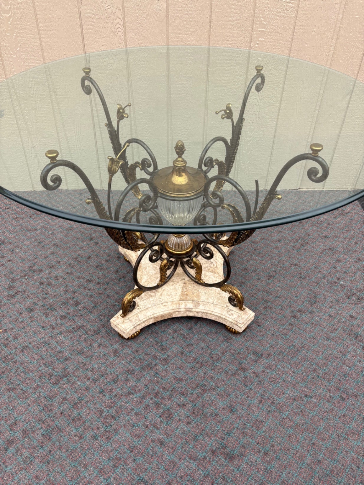 65447 Maitland Smith Glass Top Table with Ornate Metal Base