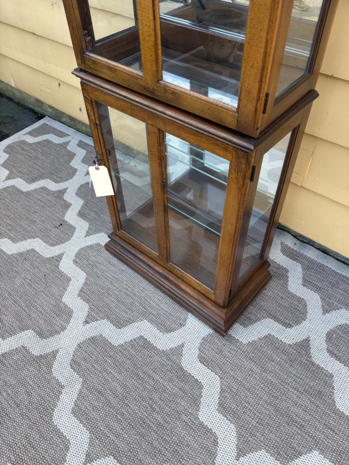 68204  Elegant Traditional Glass Curio Cabinet with Wood Frame