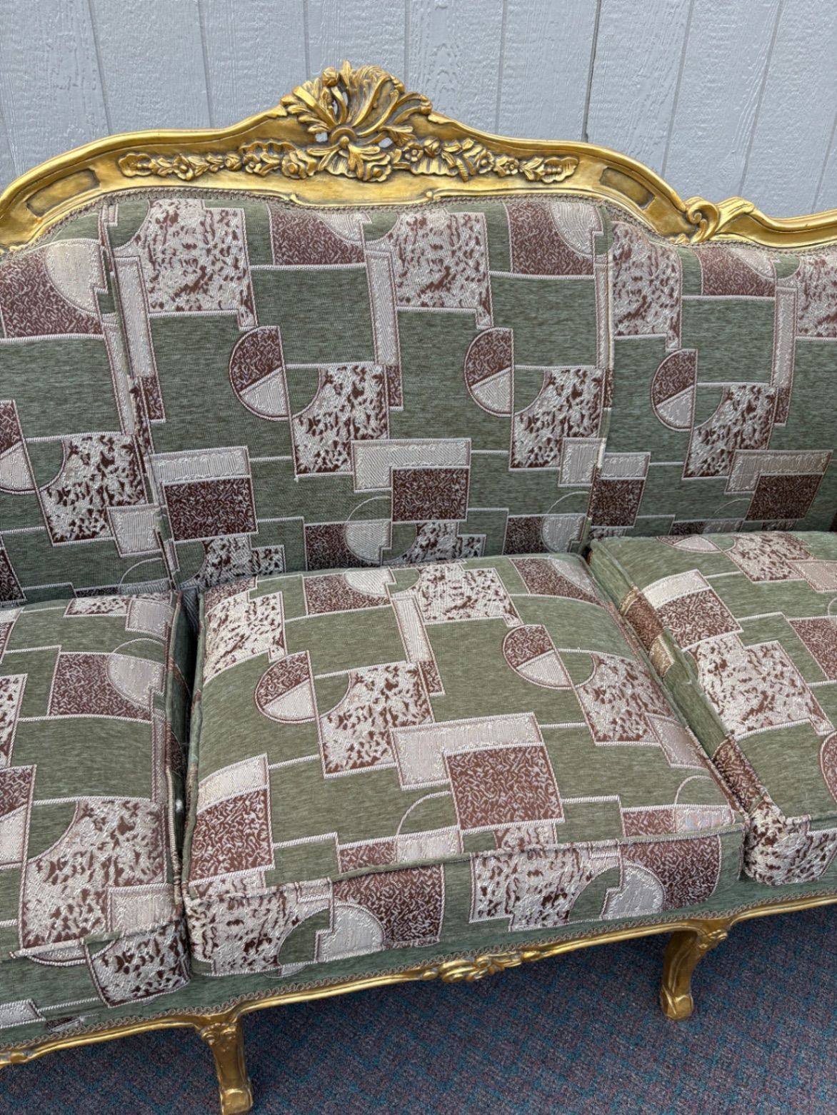 67517 Elegant Vintage French Provincial Gold Gilt Sofa with Tapestry Upholstery