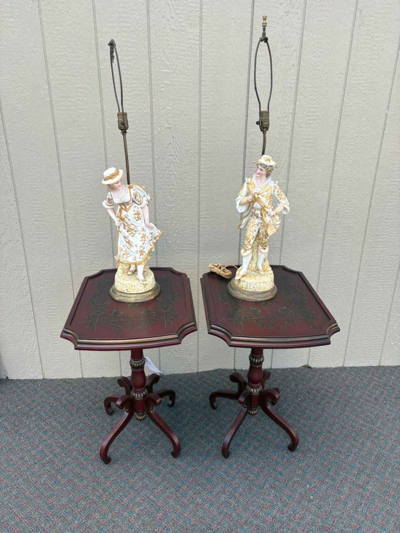 67579 Pair of Vintage Porcelain Figural Table Lamps with Gilded Accents