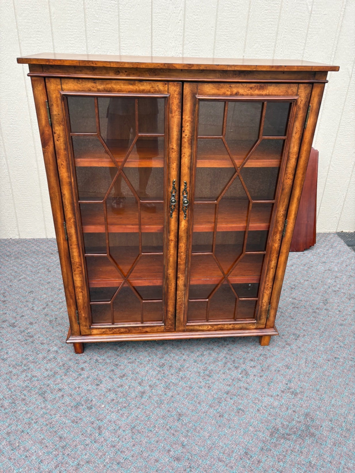 67944 Vintage Glass Front Bookcase with Geometric Pane Design