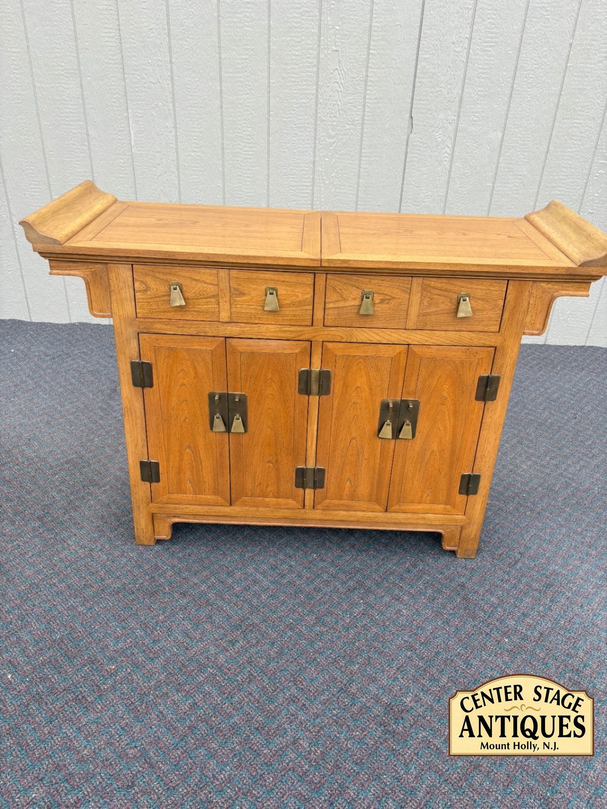 67587  Mid-Century Modern Bar Cart Server in Golden Oak