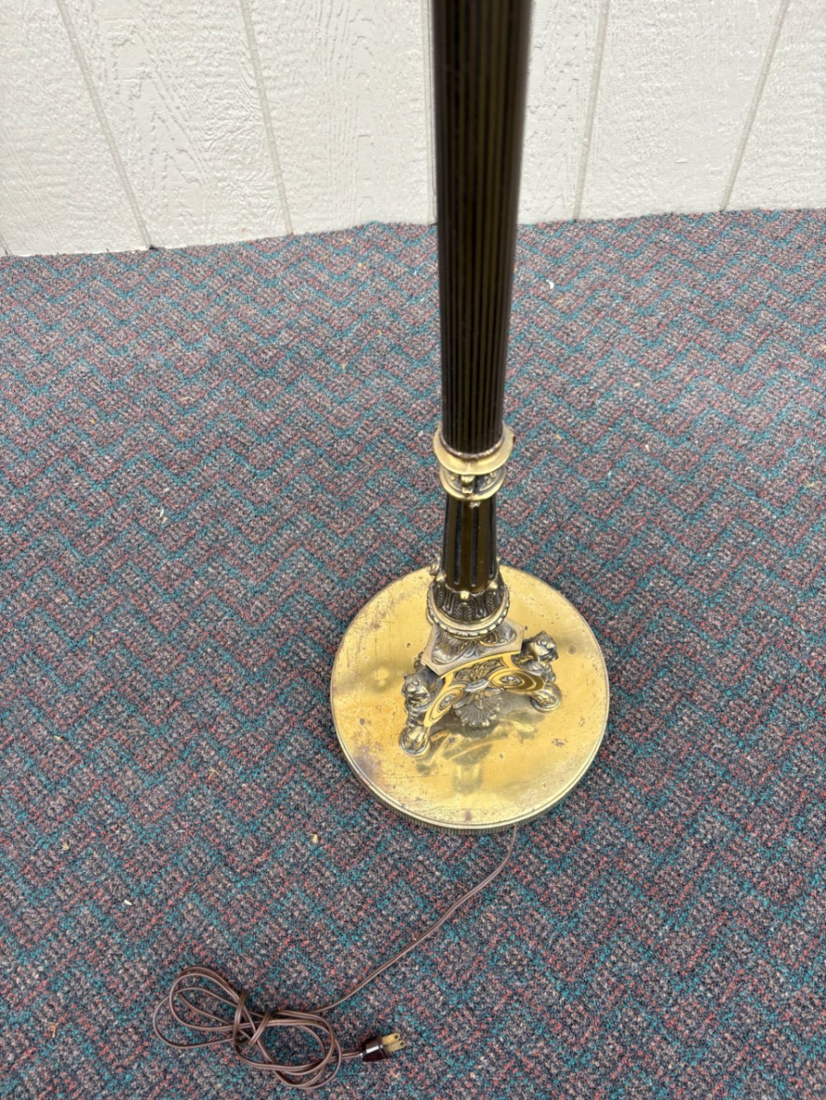 Vintage Brass Torchiere Floor Lamp with Frosted Glass Shade