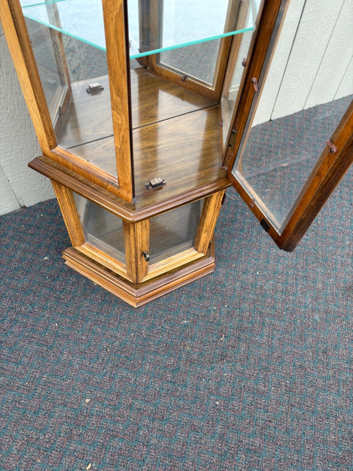 67440 Vintage Oak and Glass Pulaski Lighted Curio Cabinet