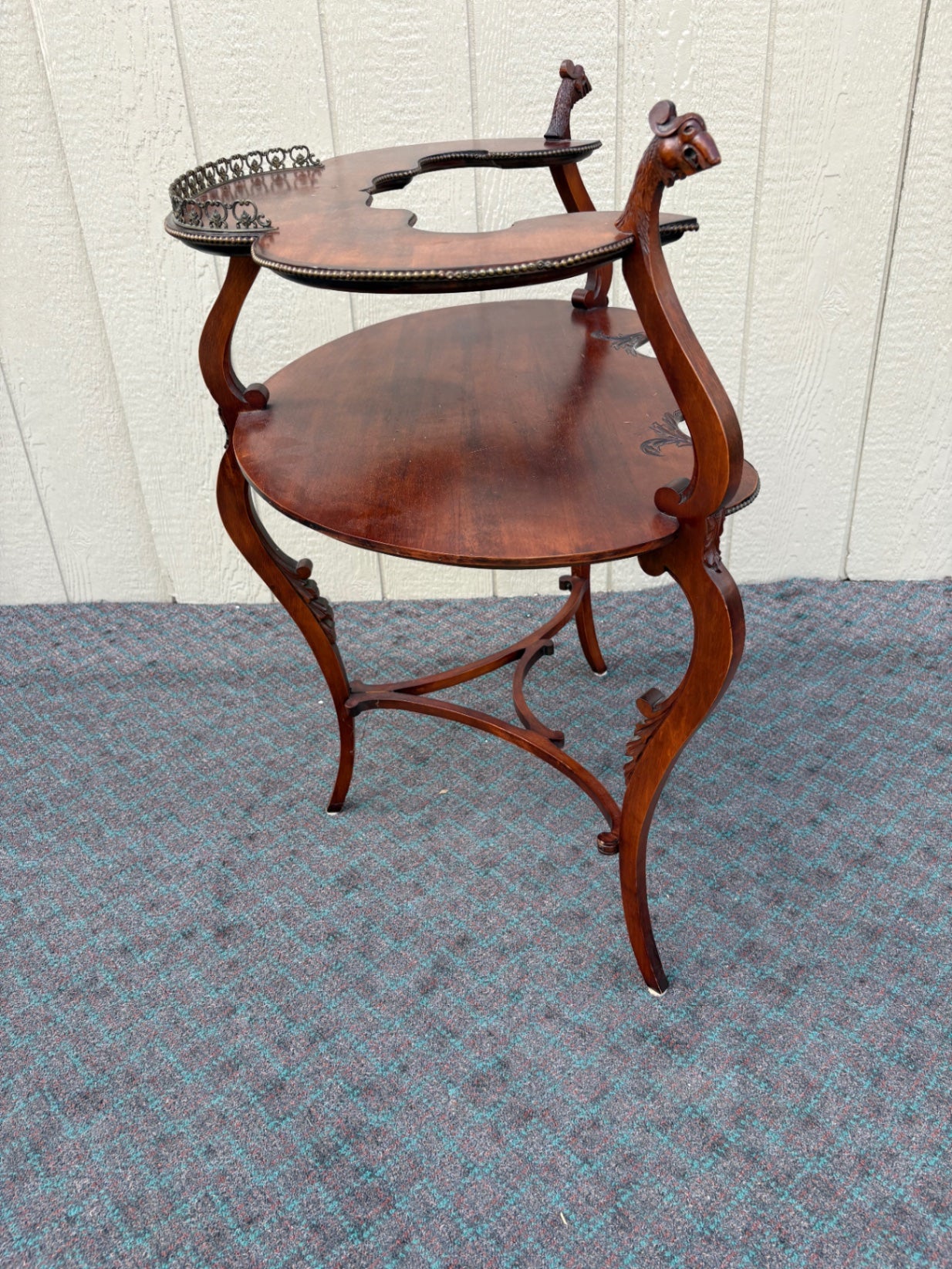 Mahogany Two-Tier Figural Table with Ornate Carvings