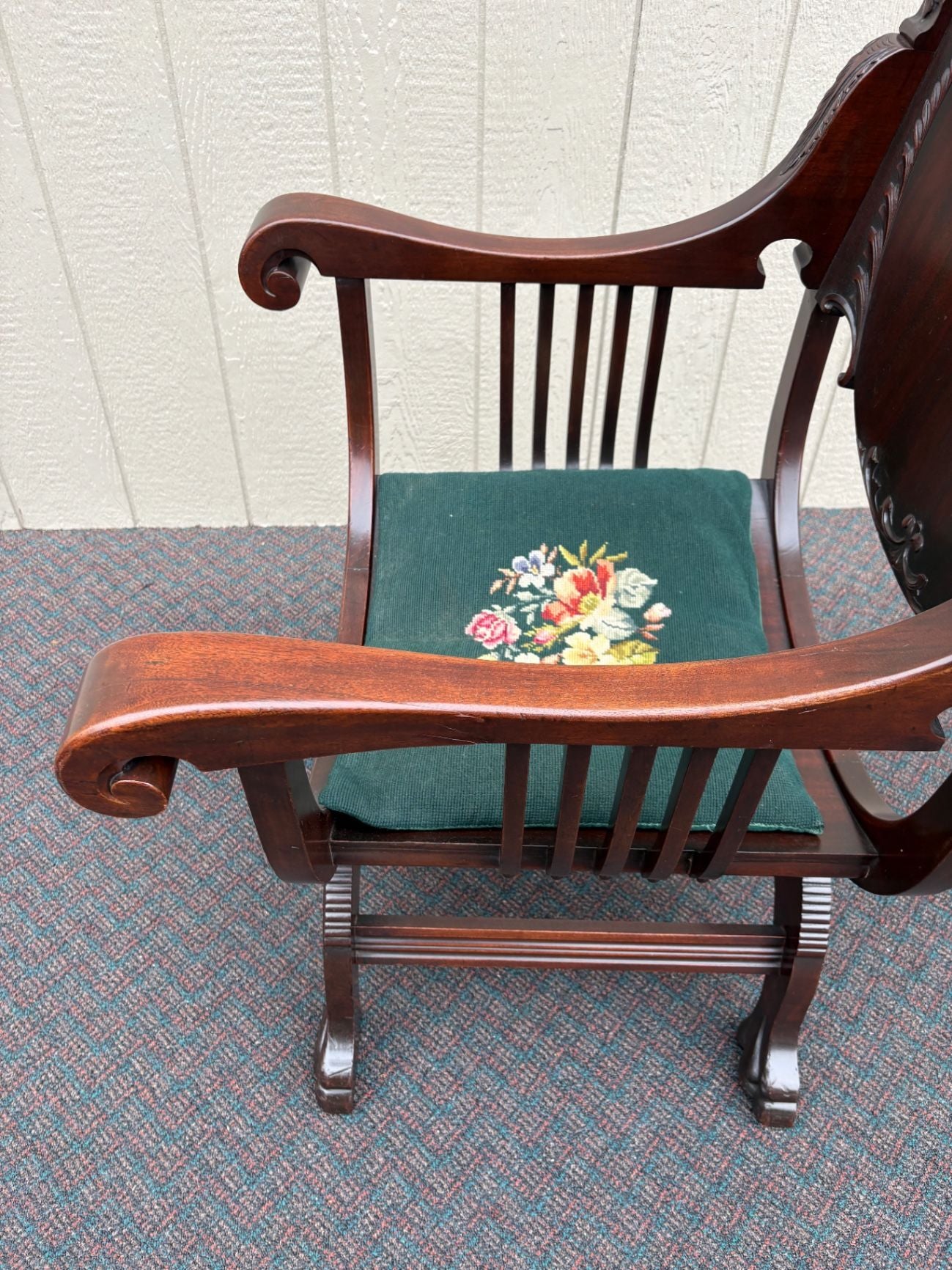 67546 Victorian Mahogany Lion Armchair with Intricate Carvings