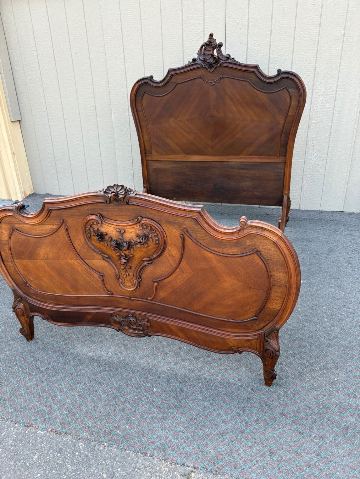 68044  Antique French Queen Size Bed Frame with Ornate Carvings