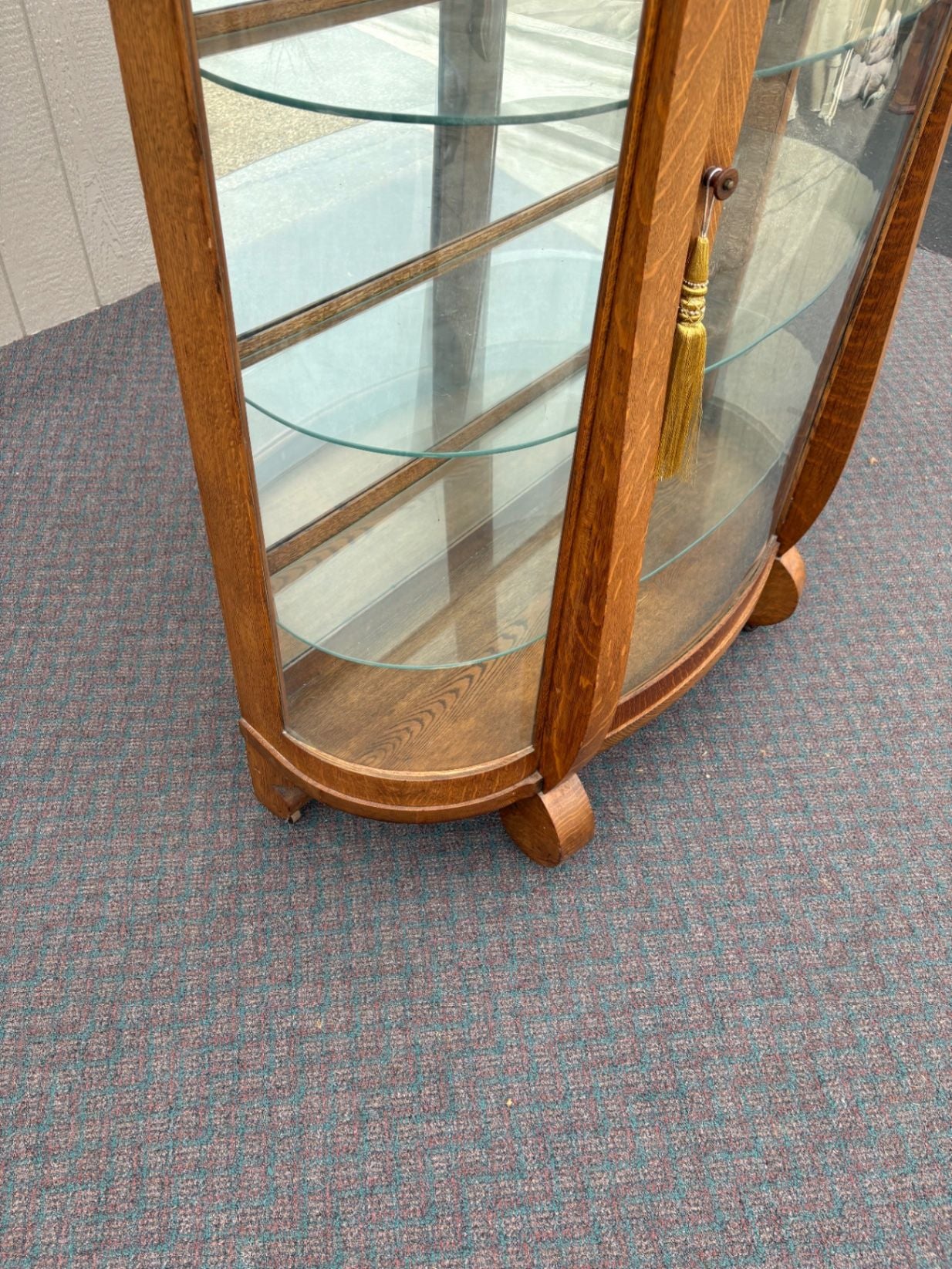 67676 Antique Oak Empire Curved Glass China Cabinet with Shelves