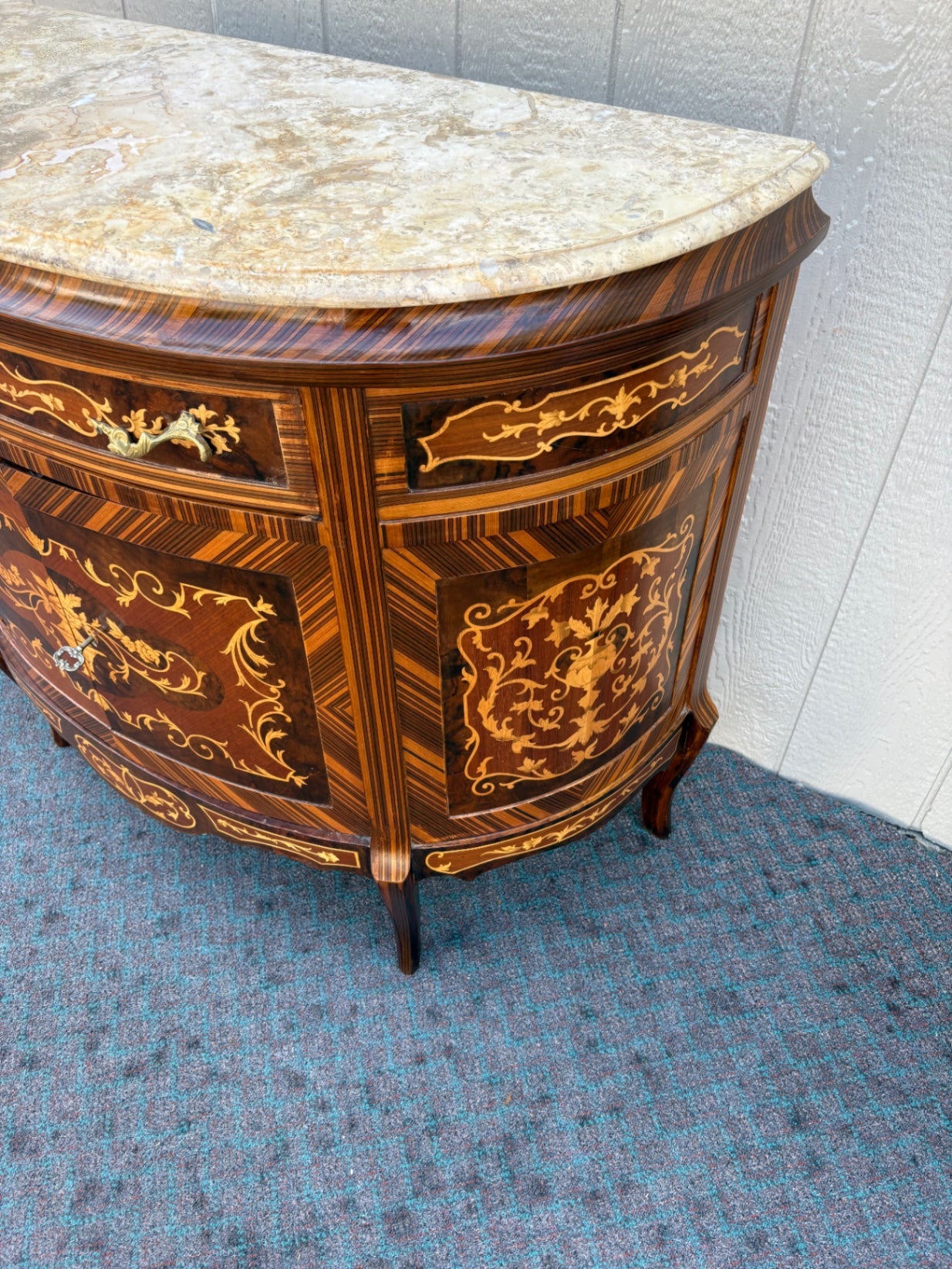 Elegant Demilune Chest with Marble Top and Inlay Detailing
