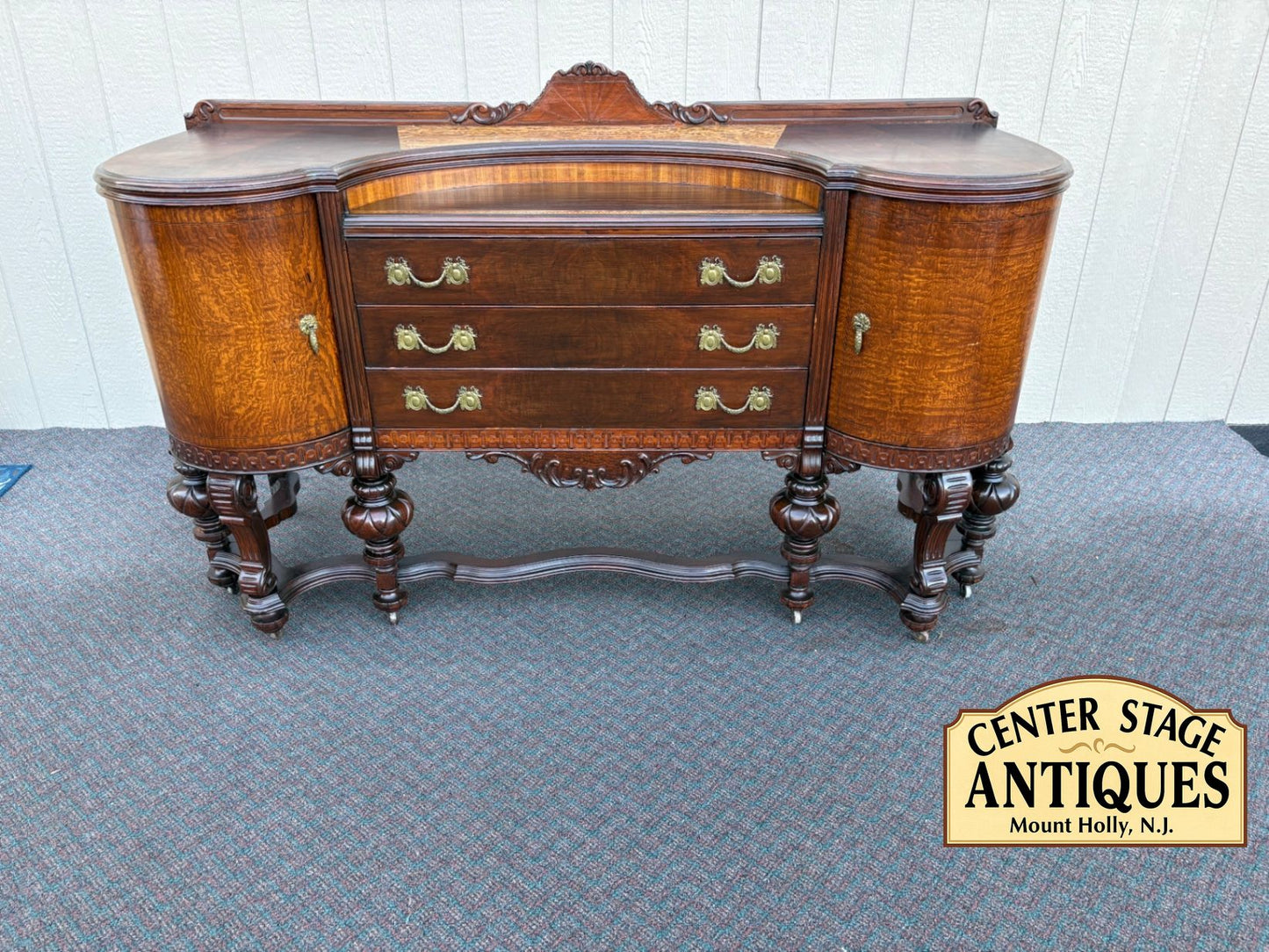 67513  Antique Victorian Sideboard Buffet with Ornate Carved Mahogany
