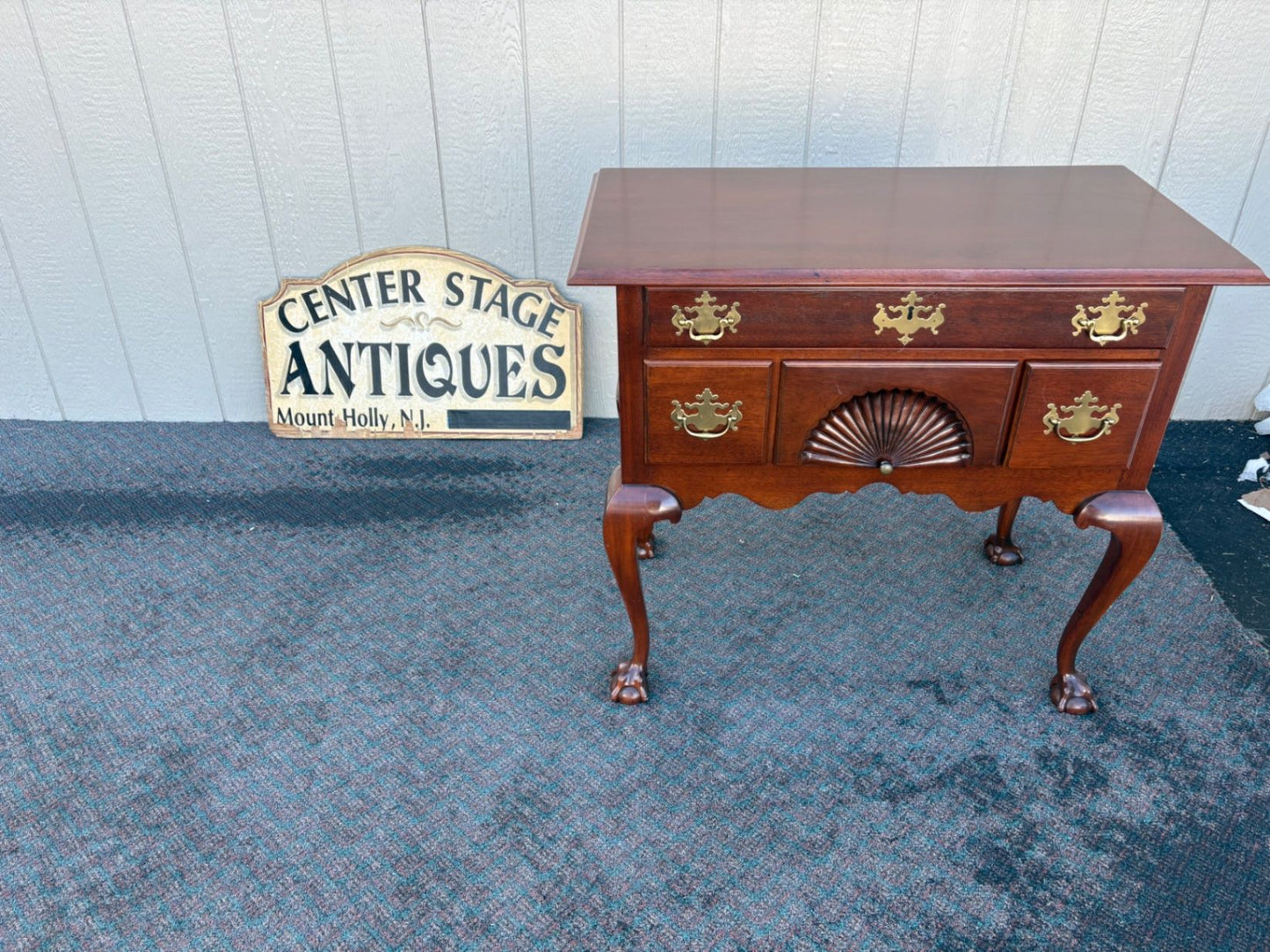67437 Mahogany Lowboy with Shell Carving and Ball-and-Claw Feet