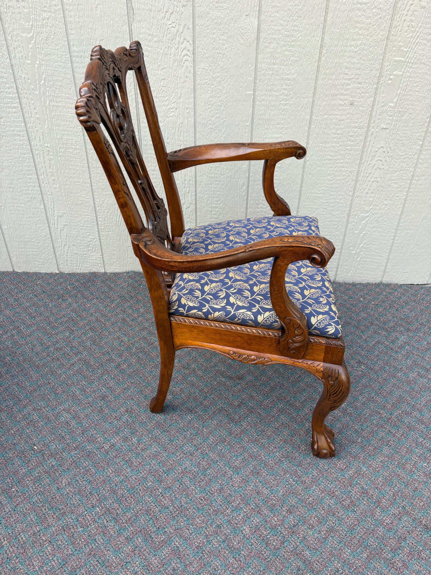 Set of 4 Chippendale Style Mahogany Dining Chairs with Upholstered Seats