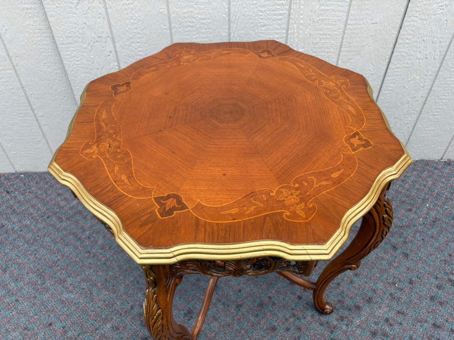 67987 Ornate French Louis XV Style Inlaid Walnut Side Table