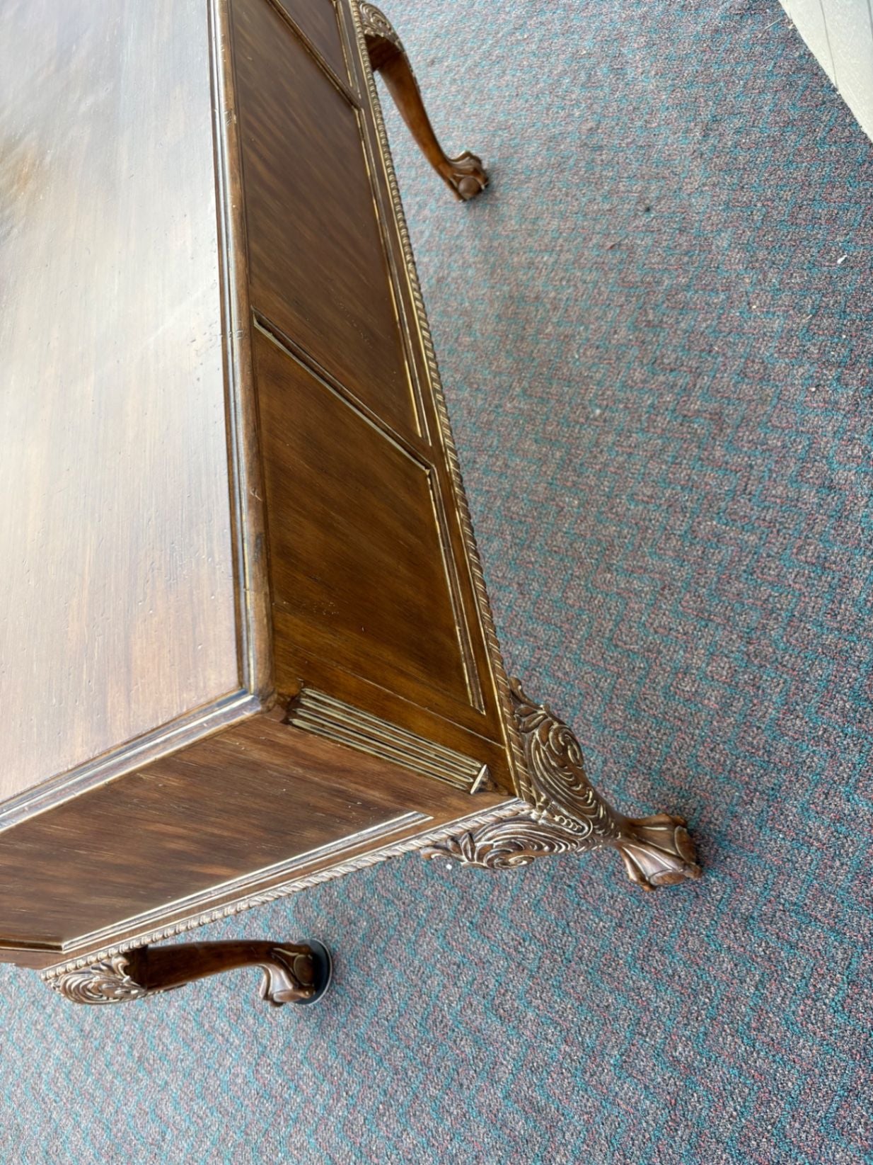 67389 Vintage Mahogany Writing Desk with Claw Feet and Brass Handles