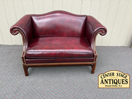 67801 Hickory Chair Leather Loveseat with Nailhead Trim, Burgundy