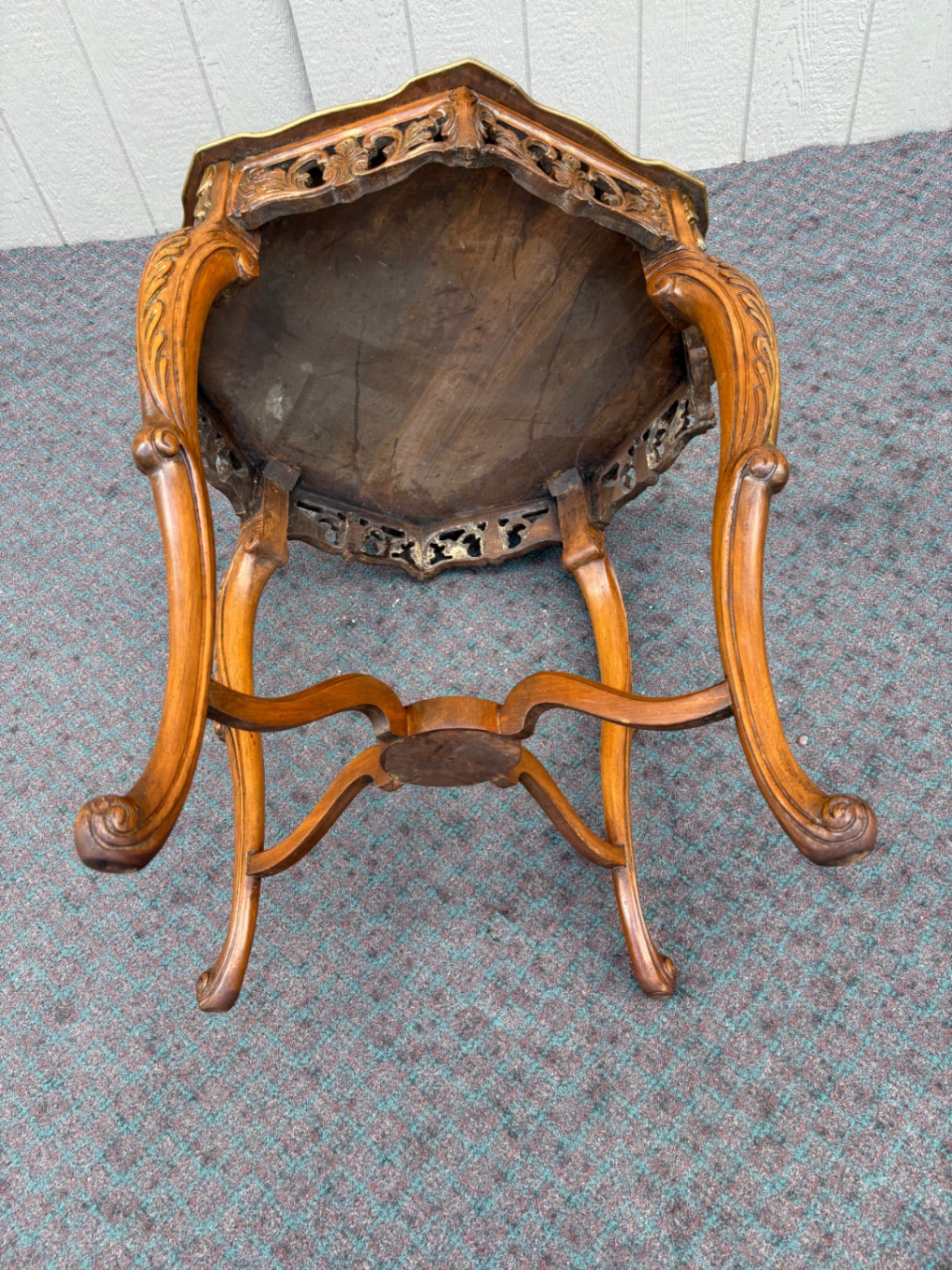 67987 Ornate French Louis XV Style Inlaid Walnut Side Table