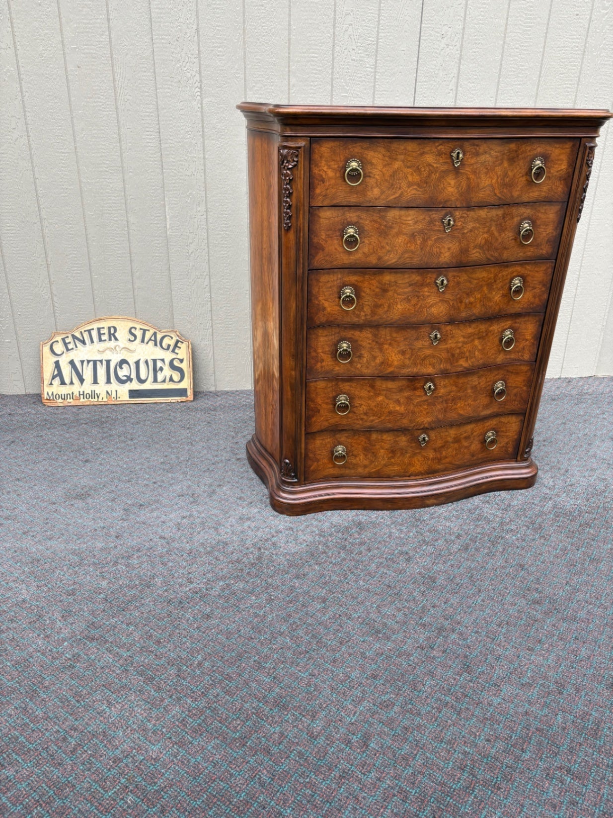 68019 Henredon Vintage High Chest Dresser with Burl Wood Inlay