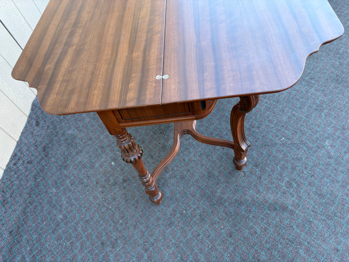 Flip Top Console Game Table with Carved Details