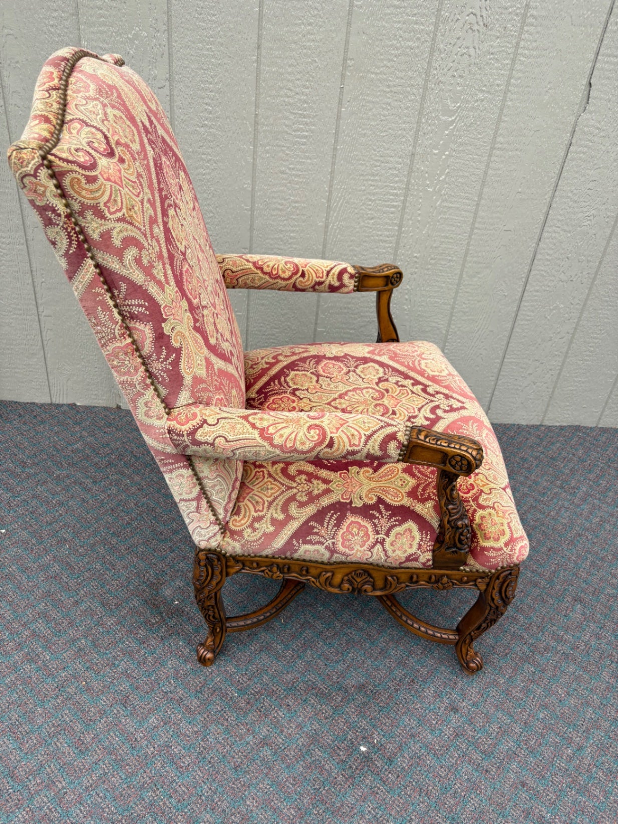 67758 Sherrill French Provincial Upholstered Armchair with Carved Wood