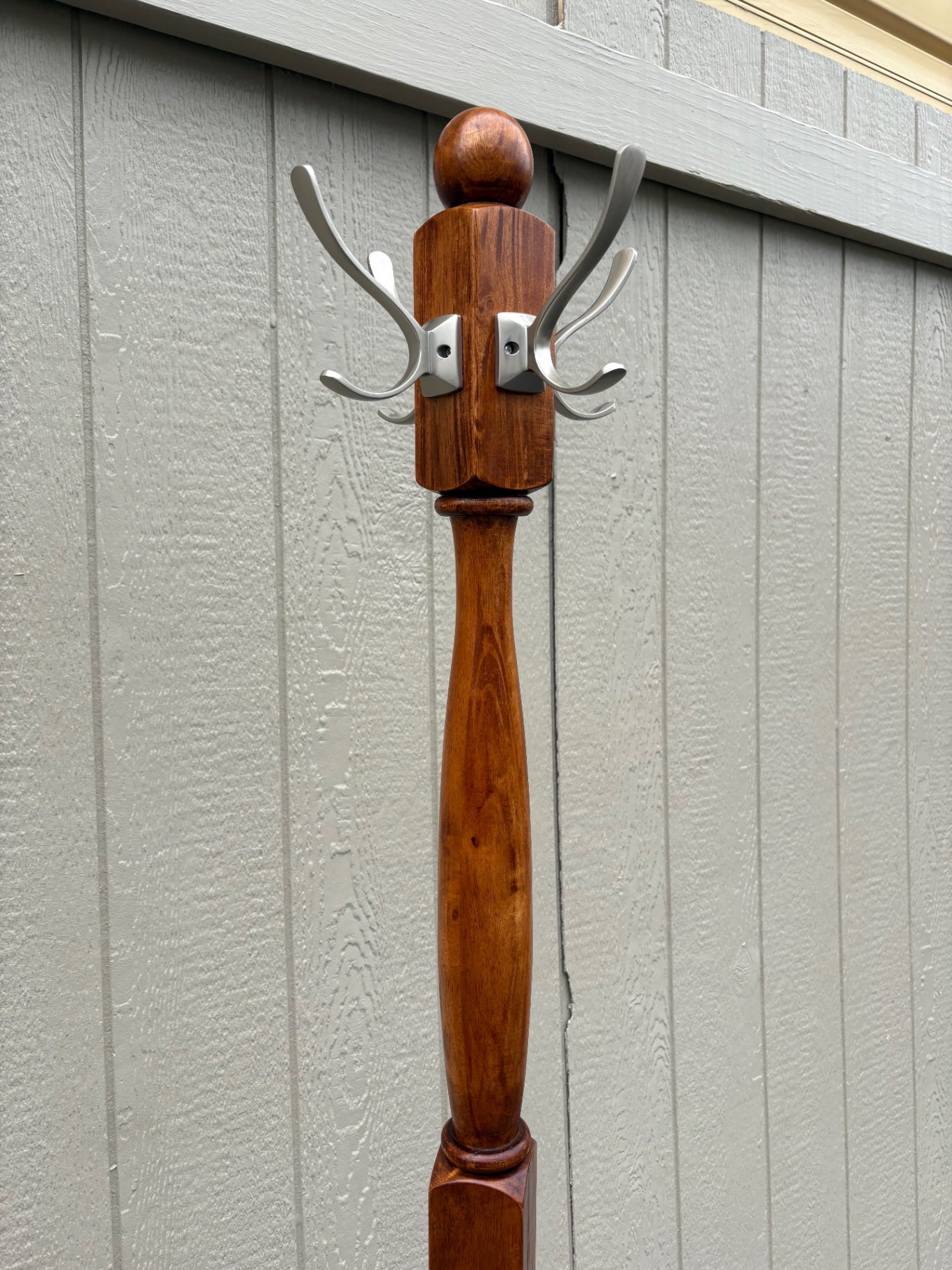 68030 Mid-Century Modern Solid Wood Coat Tree with Metal Hooks