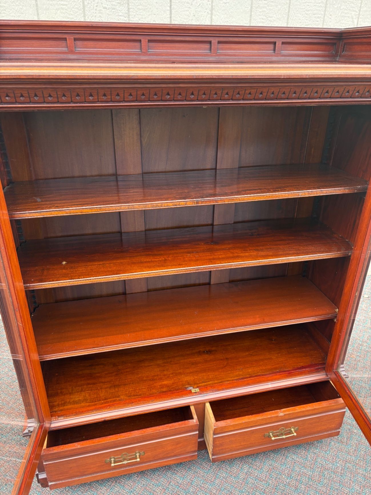 67568 Victorian Walnut Bookcase with Glass Doors and Drawers