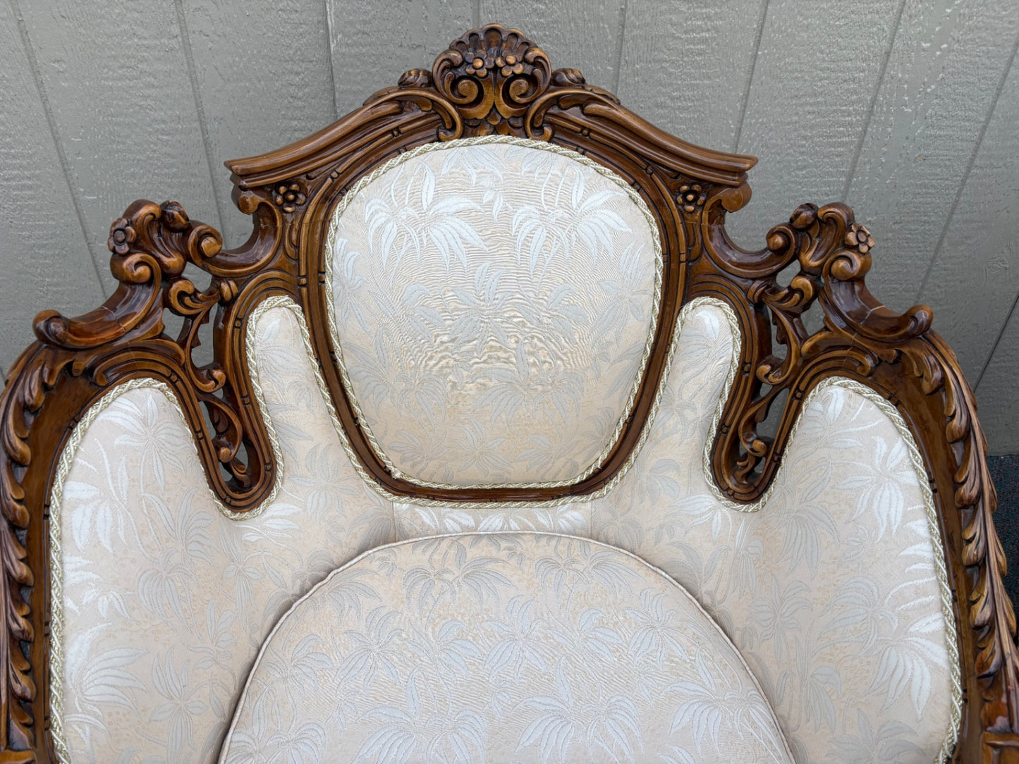 67670 Pair of Victorian Revival Armchairs with Carved Wood Frames