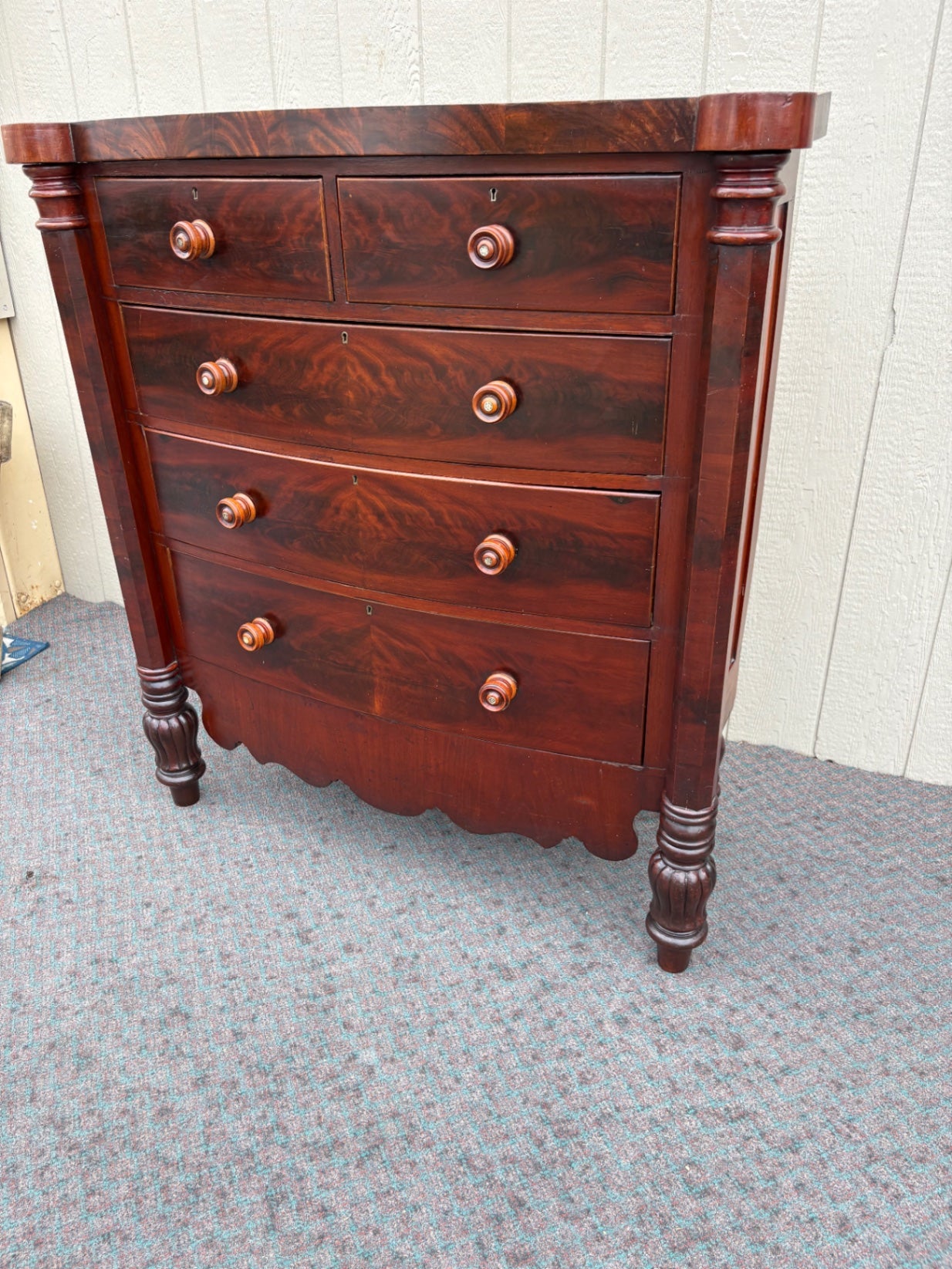 Antique Empire Chest with Flame Mahogany Veneer and Turned Columns