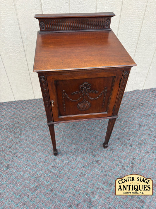 67982 Antique Mahogany Nightstand with Carved Details and Shelf