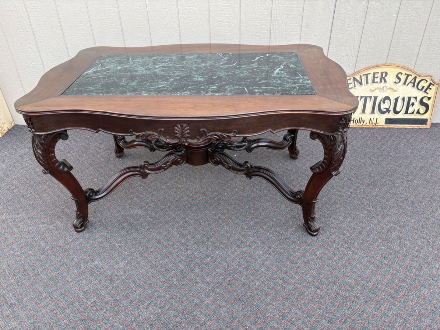 67418 Victorian Mahogany Table with Green Marble Top