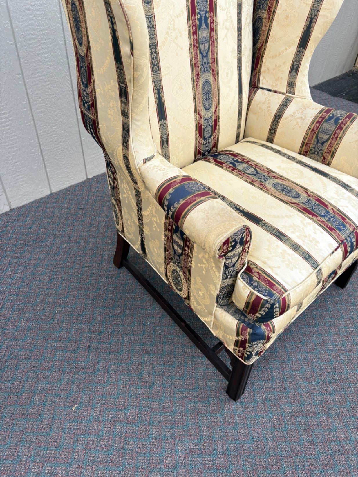 67518  Elegant Chippendale Wing Chair with Striped Upholstery