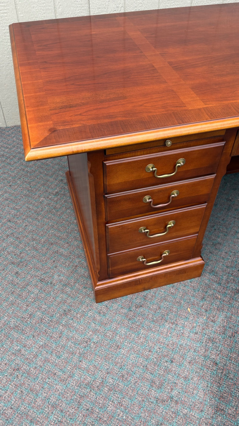 Stanley Cherry Executive Desk with Brass Hardware, 1990s