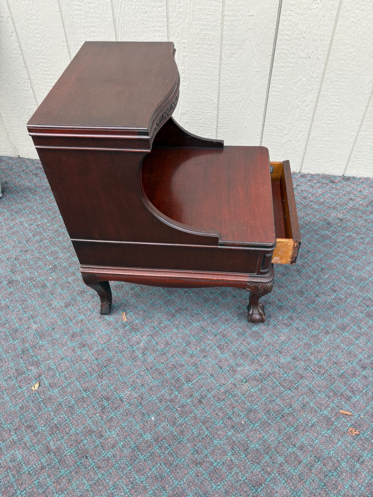 68216  Vintage Mahogany Ball and Claw Foot Nightstand with Drawer