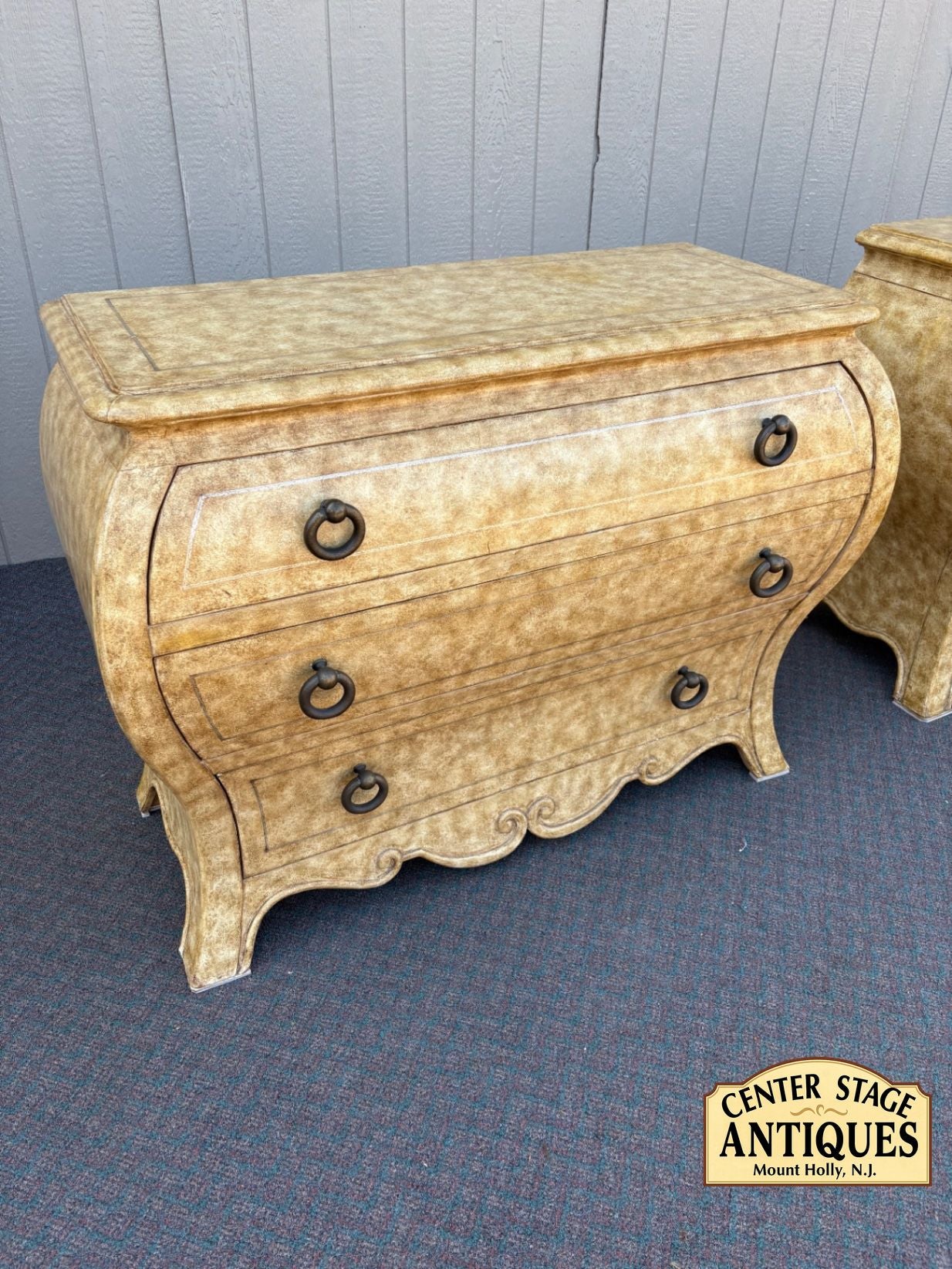 67404 Henredon Bombe Chest of Drawers, Faux Finish, Vintage Elegance