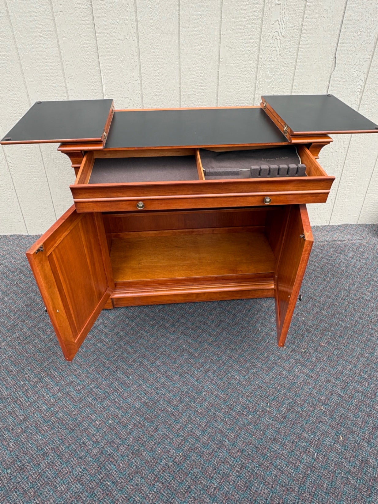 67829 Ethan Allen Cherry Bar Cart with Expanding Top and Storage
