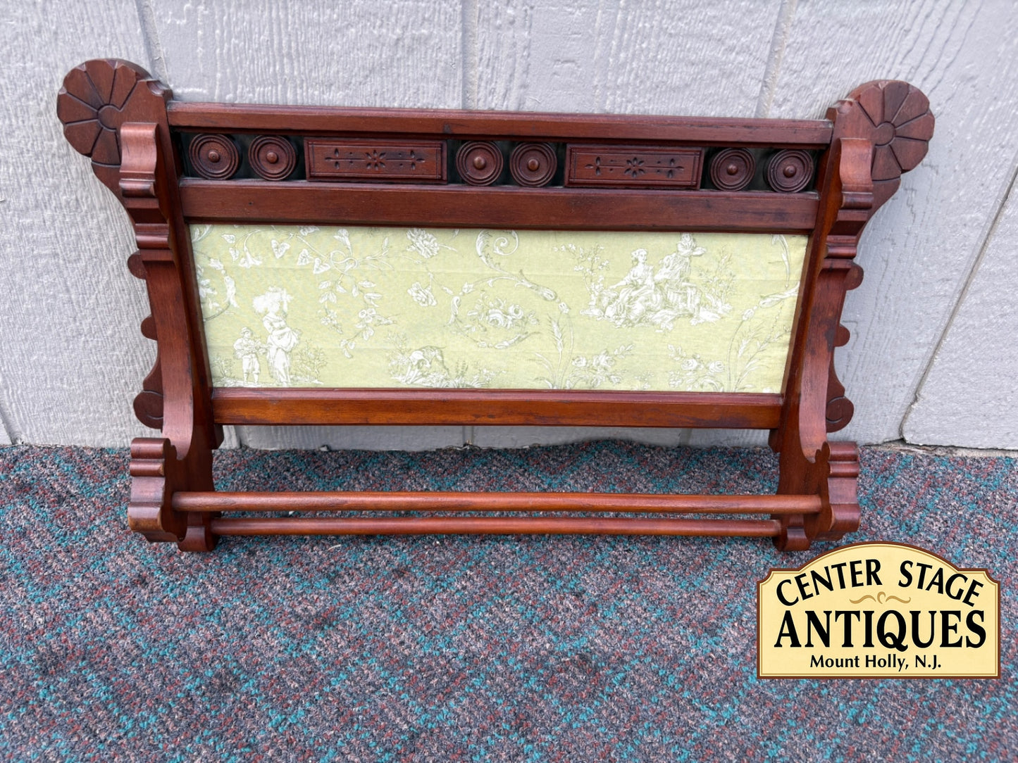 68107 Victorian Wall-Mounted Towel Rack with Carved Details and Fabric Panel