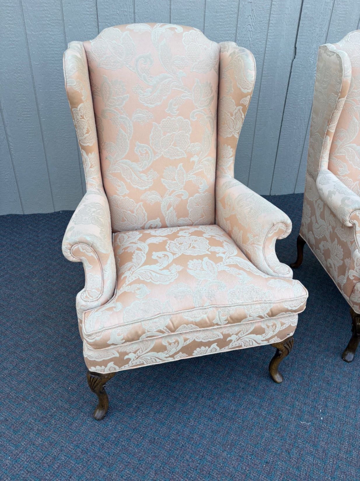 67593  Pair of Sherrill Wing Chairs, Queen Anne Style, Upholstered