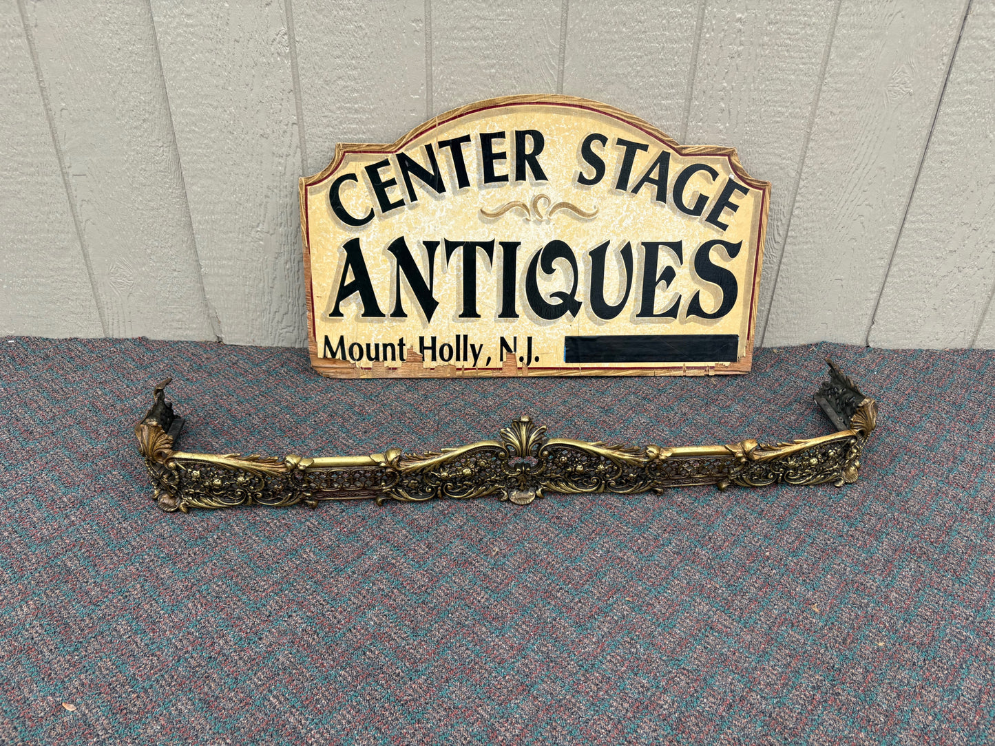 67713 Ornate Victorian Brass Fireplace Fender with Intricate Detailing