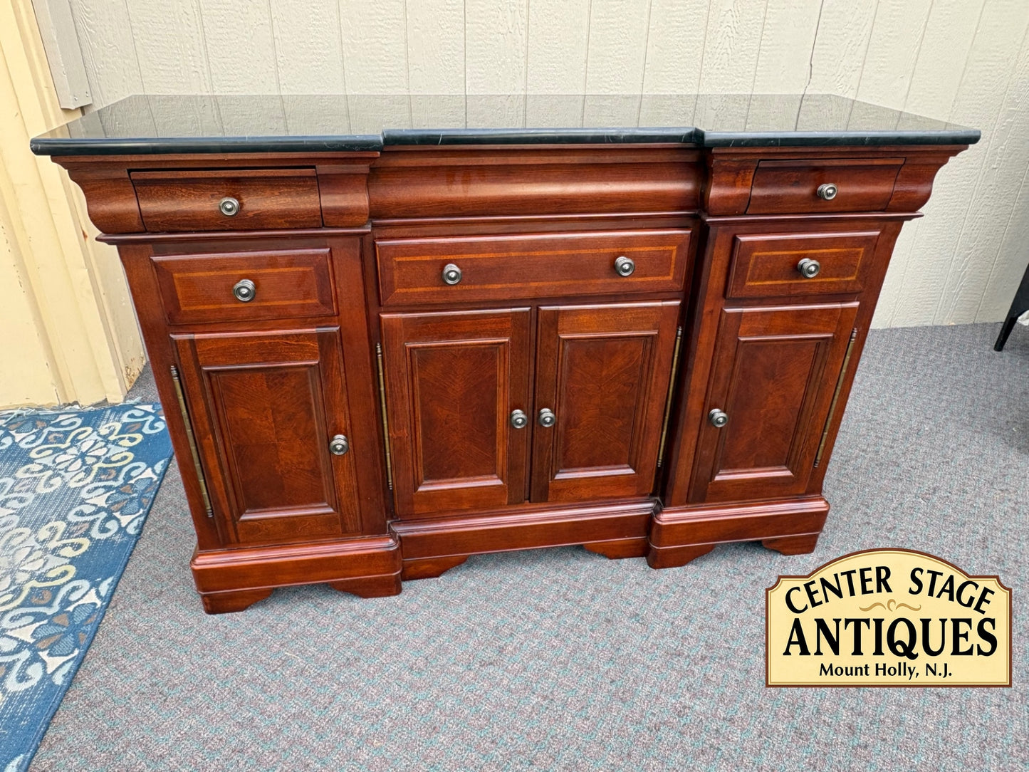 Elegant Universal Marble Top Buffet with Cherry Finish