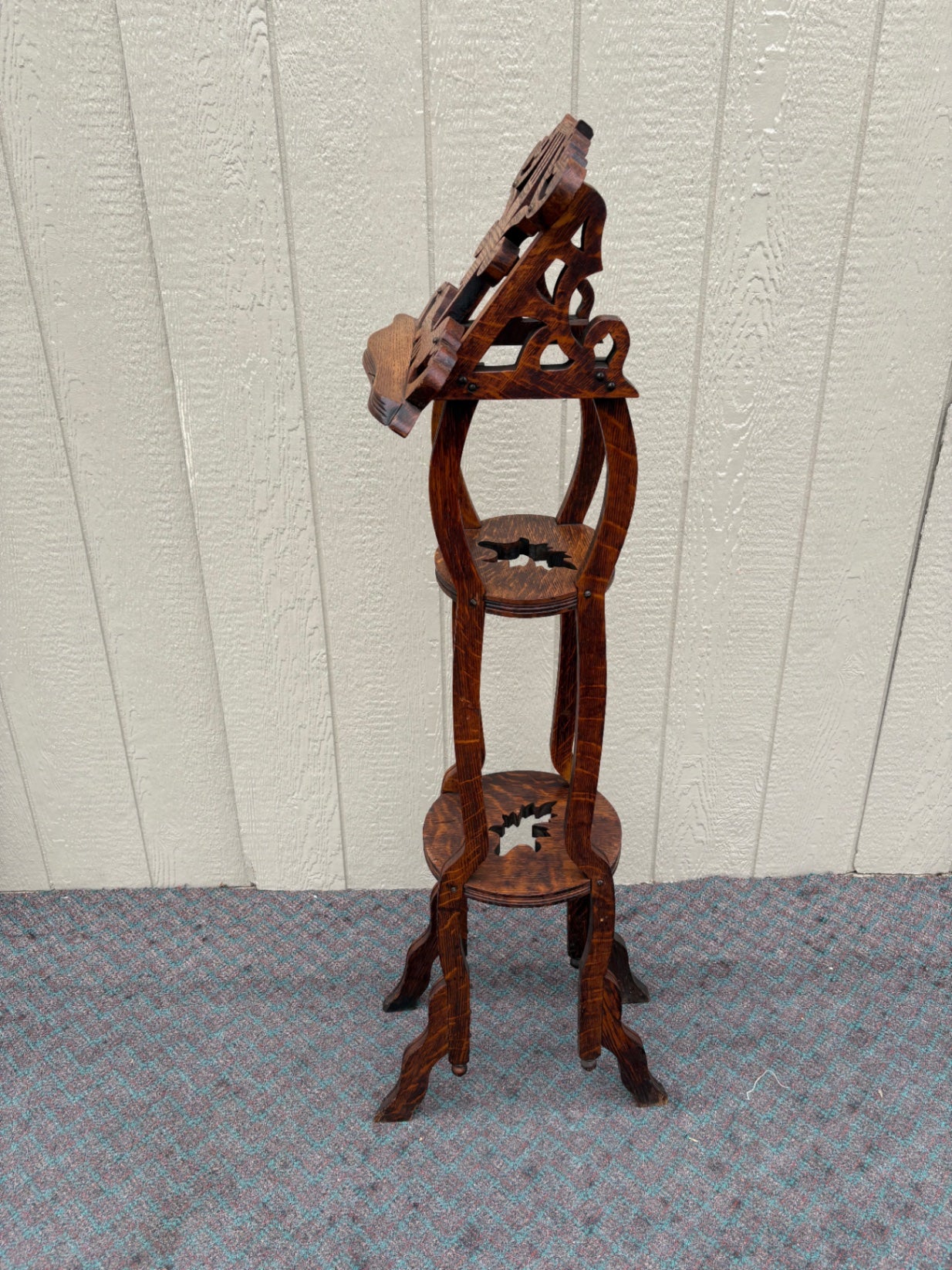 67926 Victorian Oak Music Stand with Intricate Cutout Designs