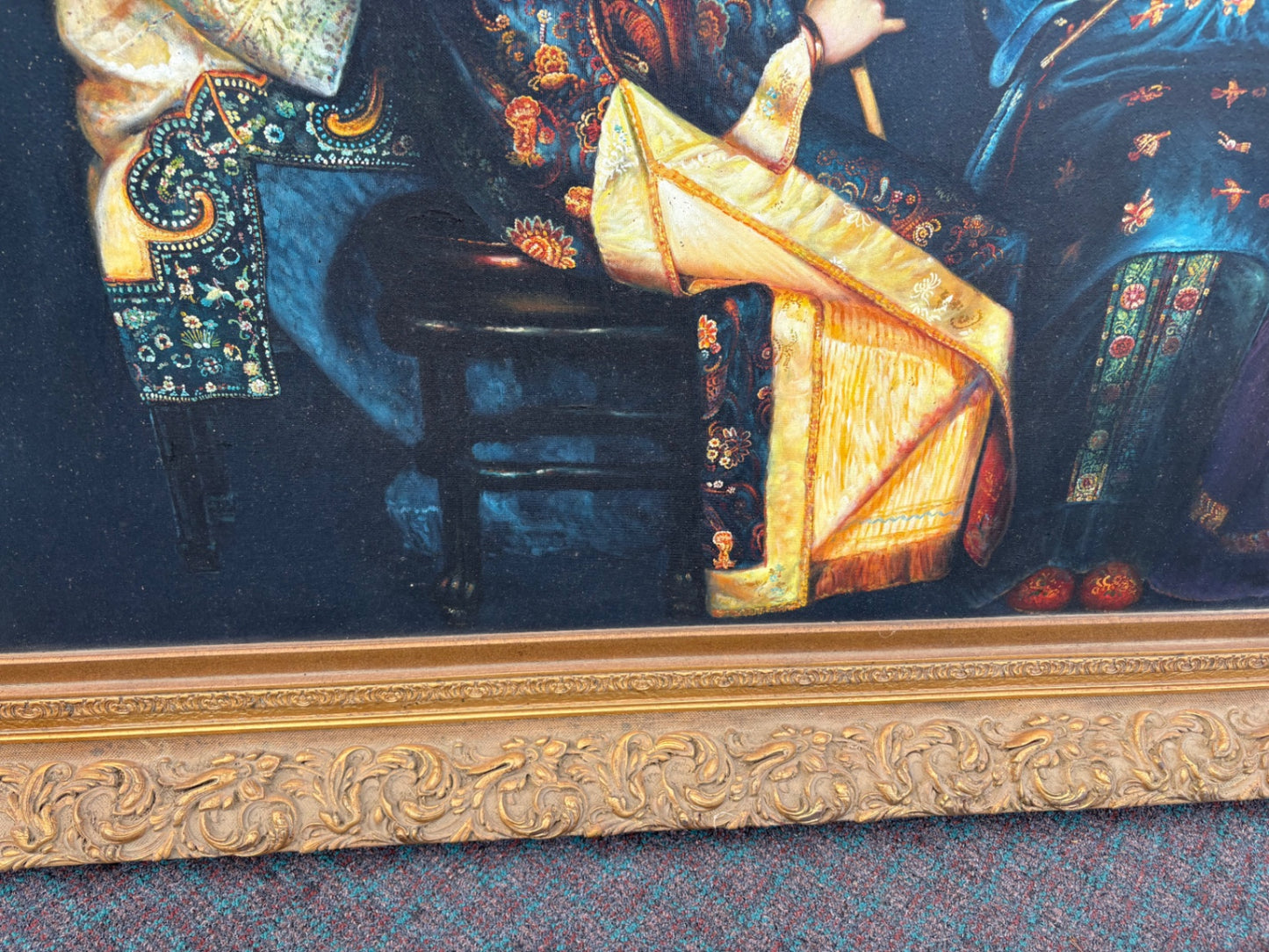 68037 Large Framed Oil Painting of Musicians in Ornate Gold Frame