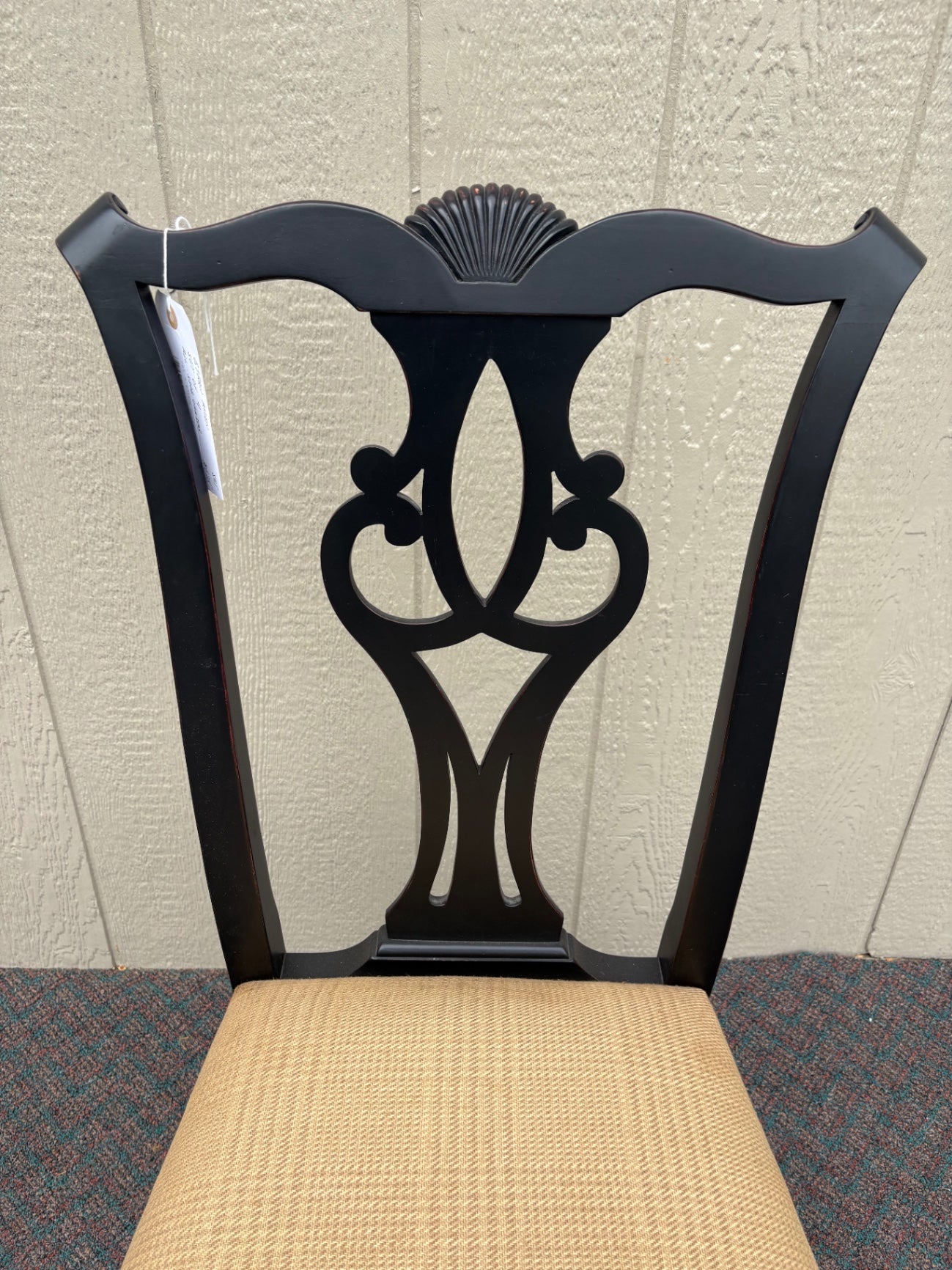 65676 Set of 4 Ethan Allen Dining Chairs, Chippendale Style, Black Finish