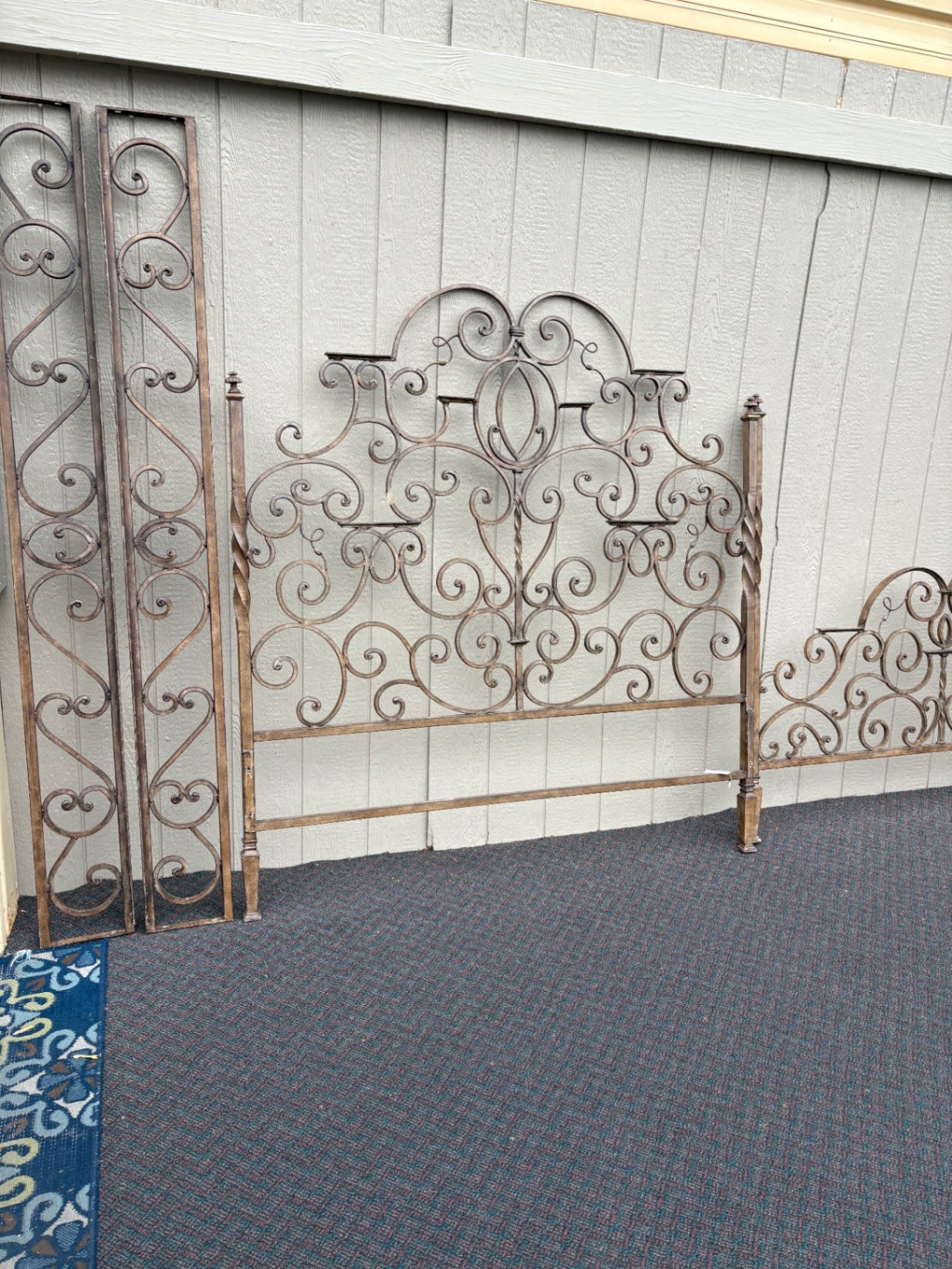 67711  Ornate Iron Scrollwork Queen Bed Frame with Twisted Posts