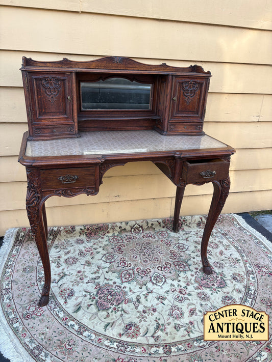 67783 Antique French Louis XV Style Oak Writing Desk with Mirror