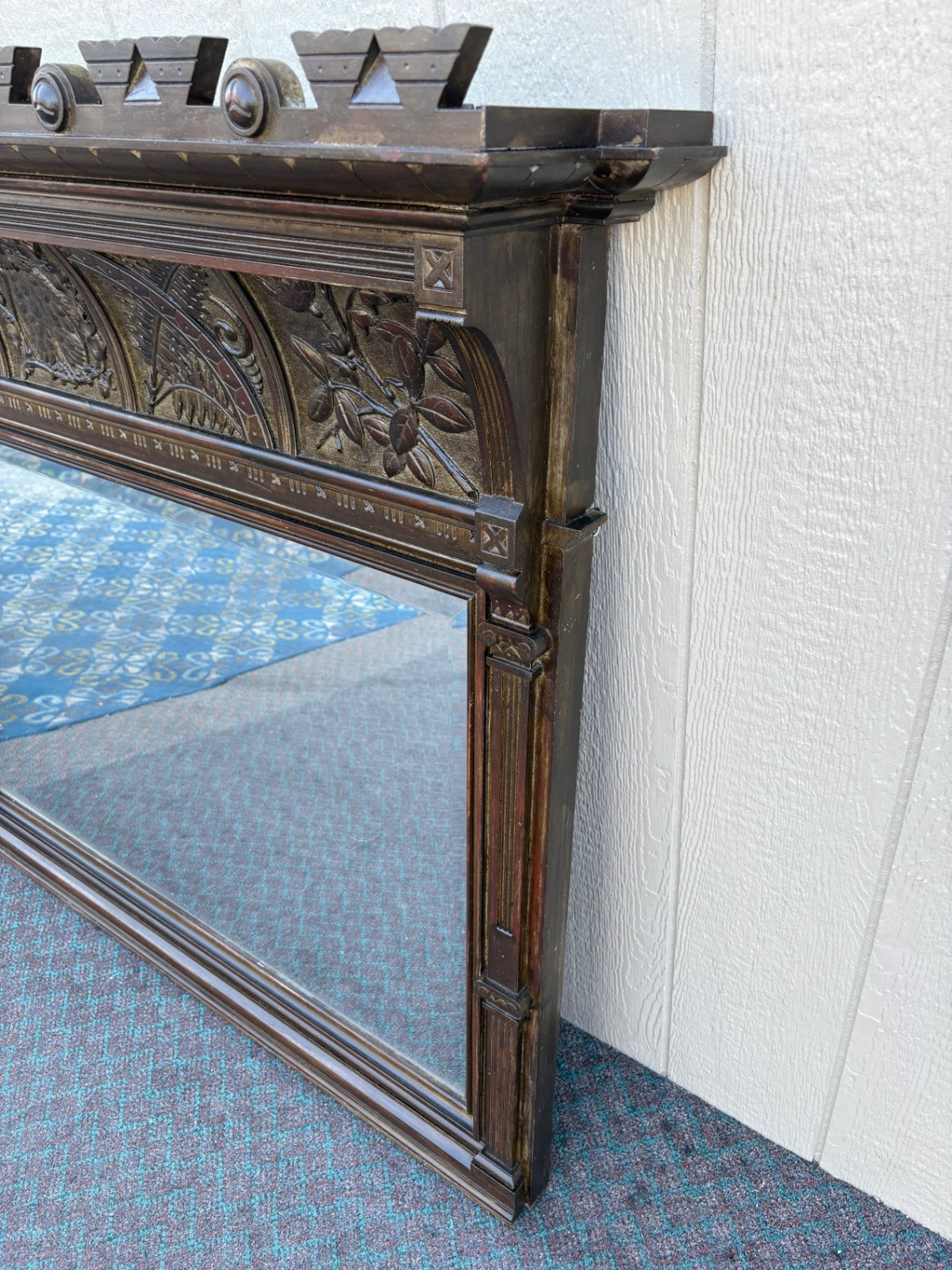 68138 Large Victorian Wall Mirror with Ornate Carved Wood Frame