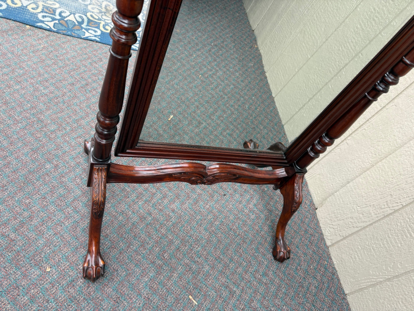 Antique Victorian Cheval Mirror with Carved Mahogany Frame