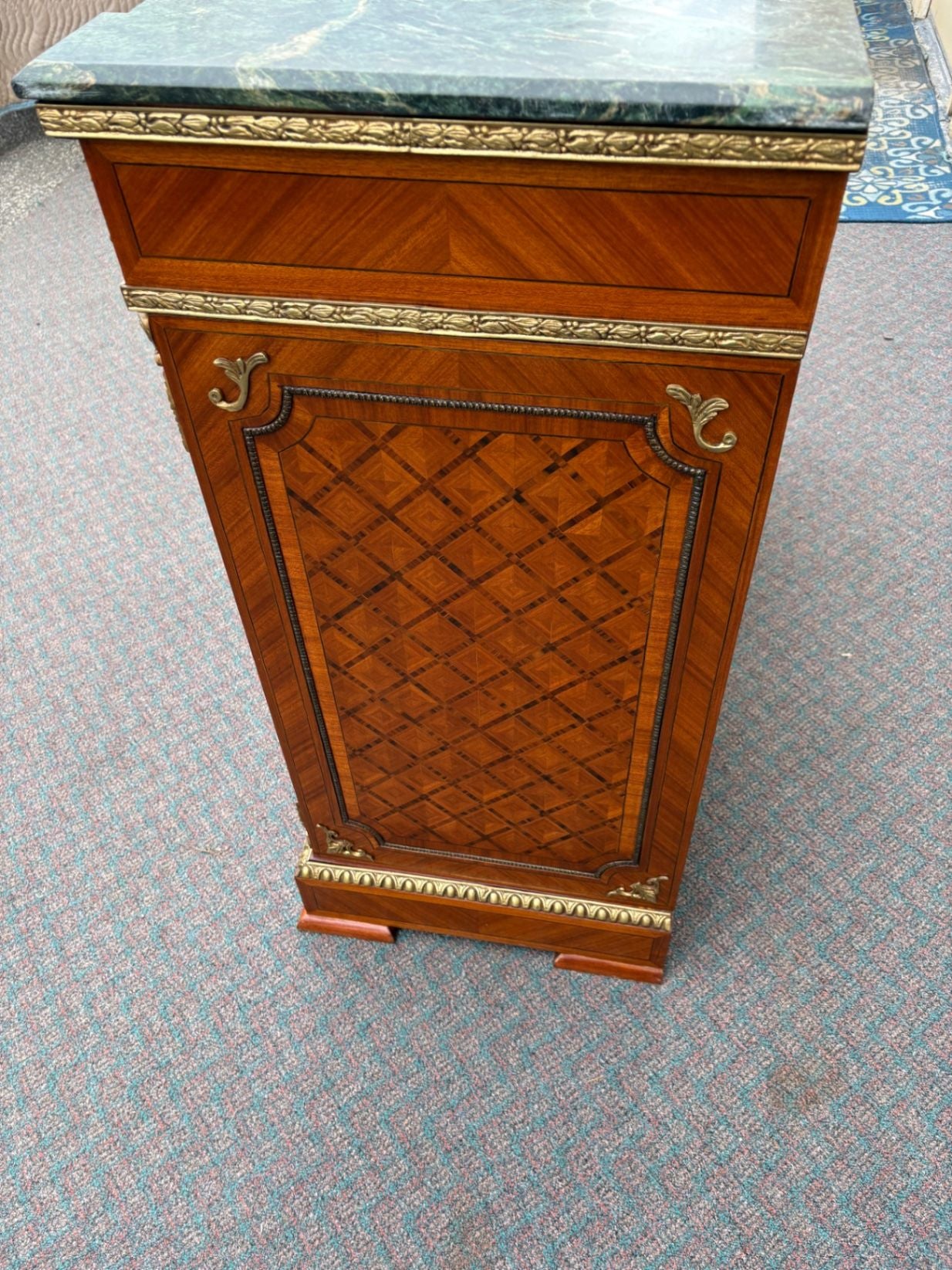 67520 Ornate French Style Marble Top Sideboard with Inlay and Gilt Details