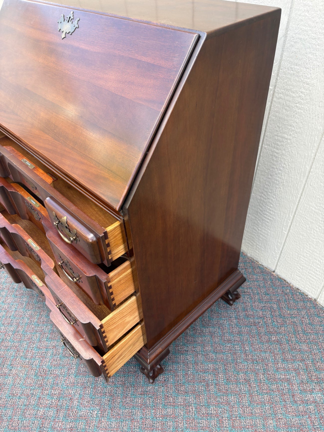 66895 Vintage Mahogany Block Front Desk by Hathaways with Claw Feet